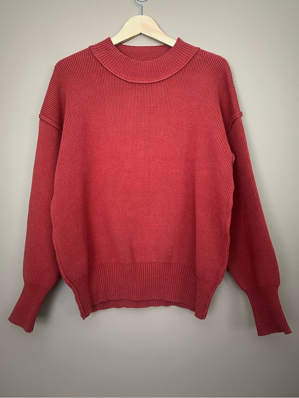 {Zenana} Pullover Relaxed Sweater with Wide Ribbed Collar in Rust - Medium